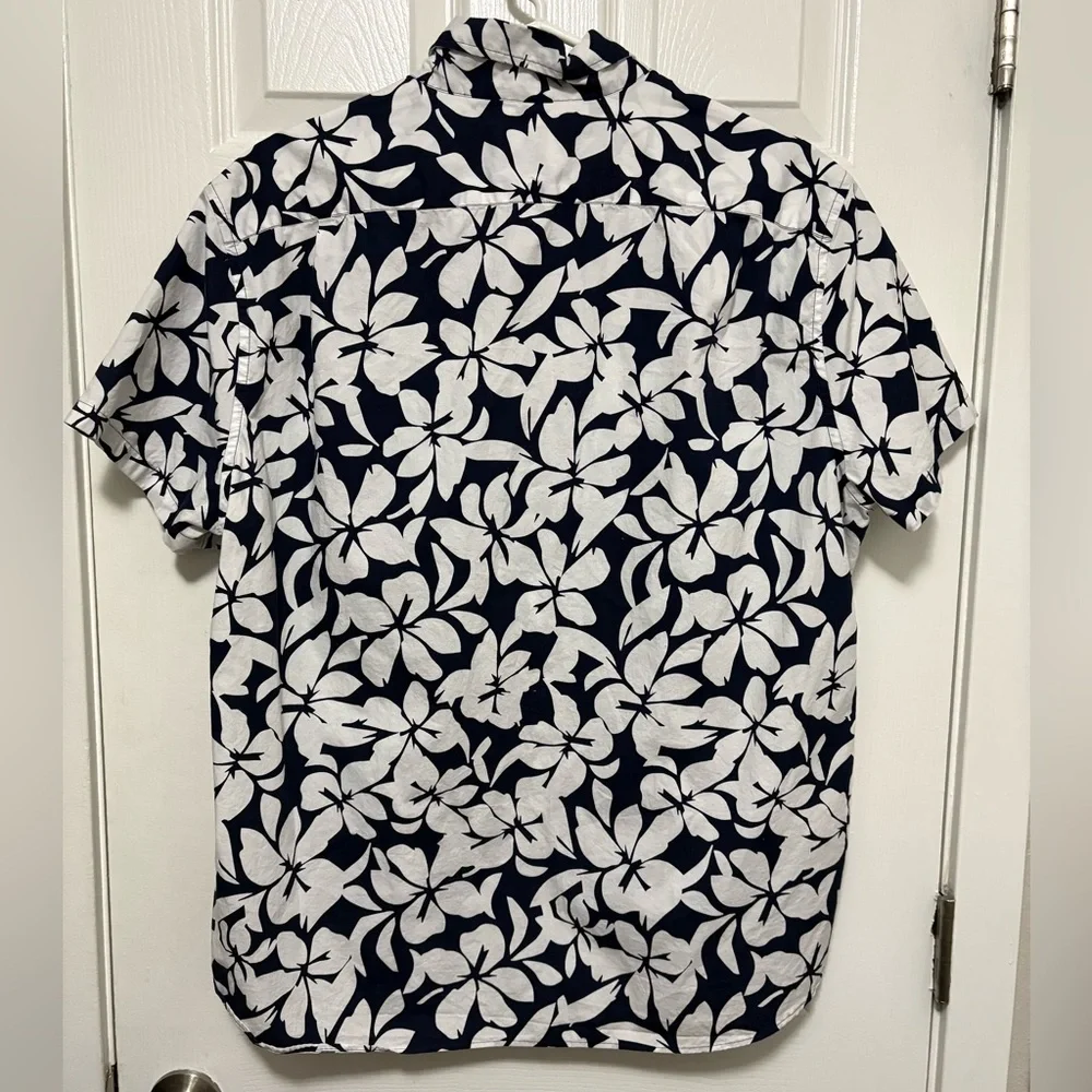 *J. Crew Navy and White Hawaiian Floral Men's Slim Short Sleeve XL Shirt #IR